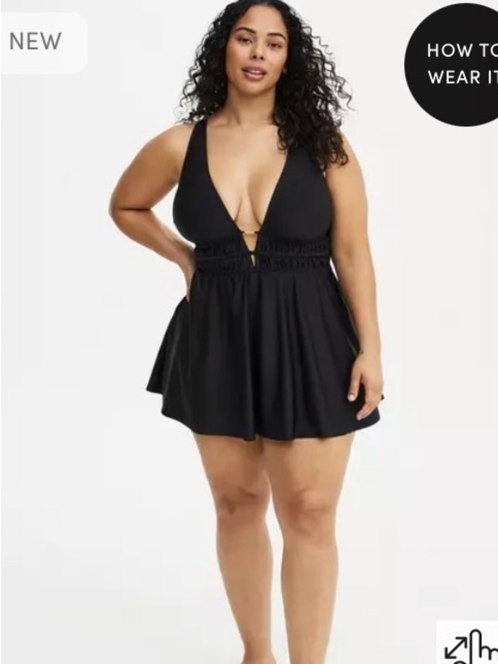 NWT Torrid Black One-Piece Swimdress with Plunge Neck